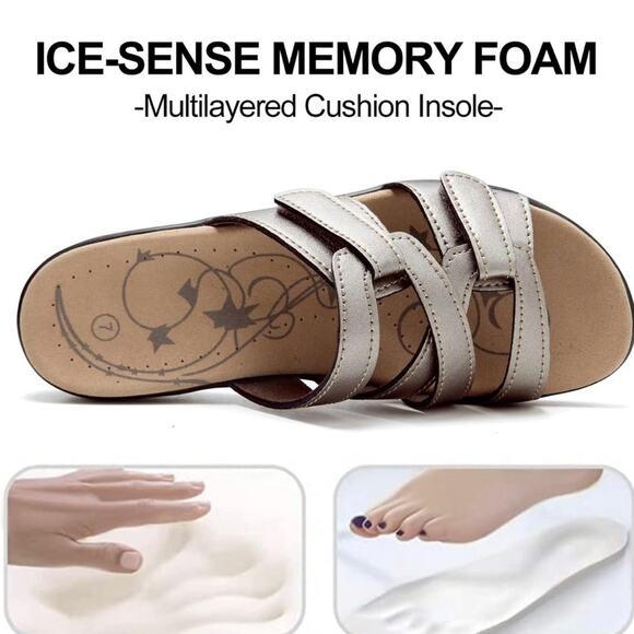 Sandals for Women Orthotic Slides Adjustable Hook and Loop Flat Slide - Picture 3 of 6